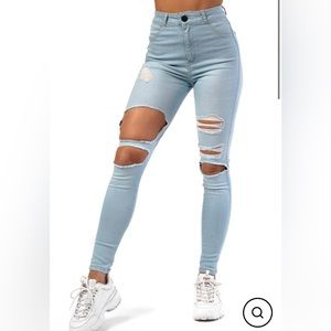 FITJEANS REGULAR SUPER RIPPED HIGH WAISTED VINTAGE BLUE